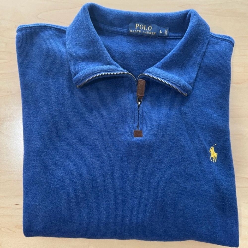 Polo Ralph Lauren Blue 1/4 Zip p 100% Cotton Sweater - Size: Large